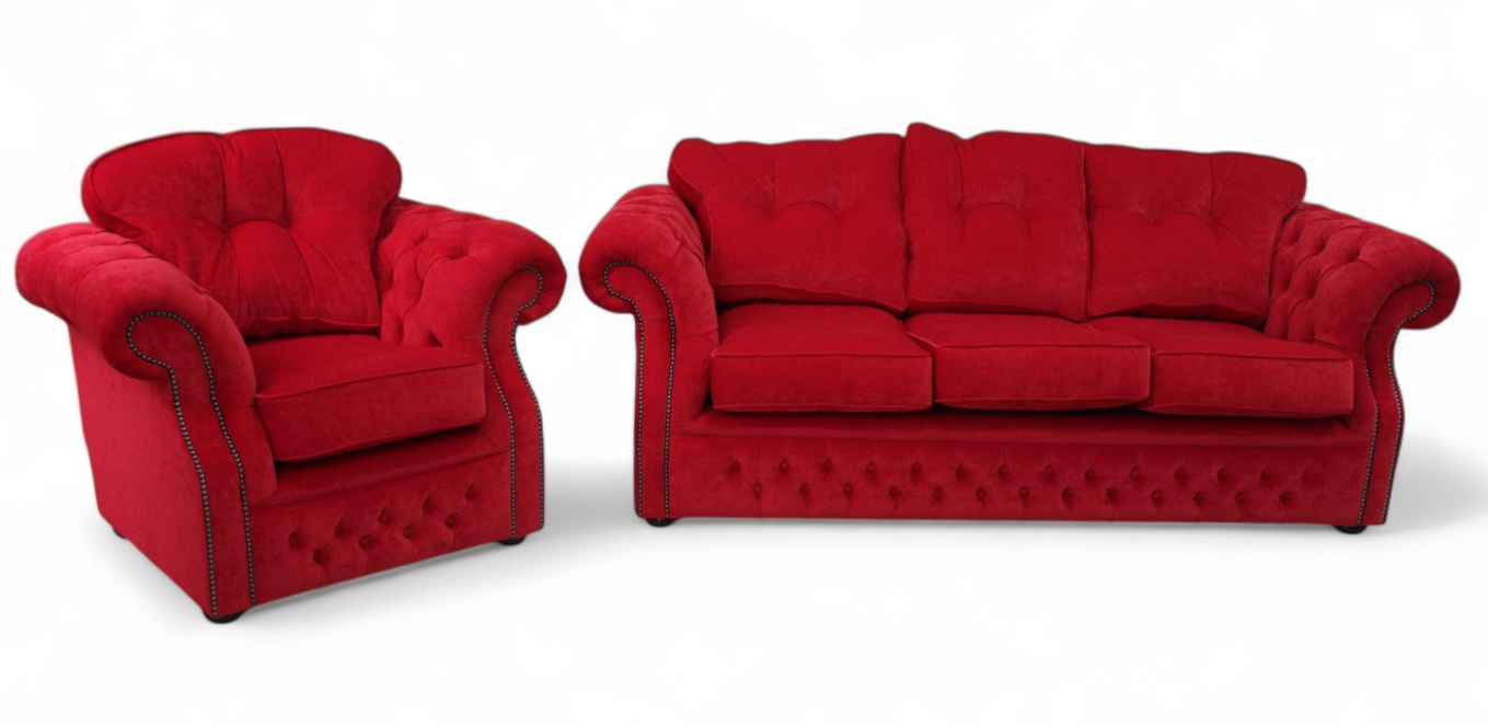 Rouge Red Fabric Elegance Chesterfield Era 3+1 Sofa Suite