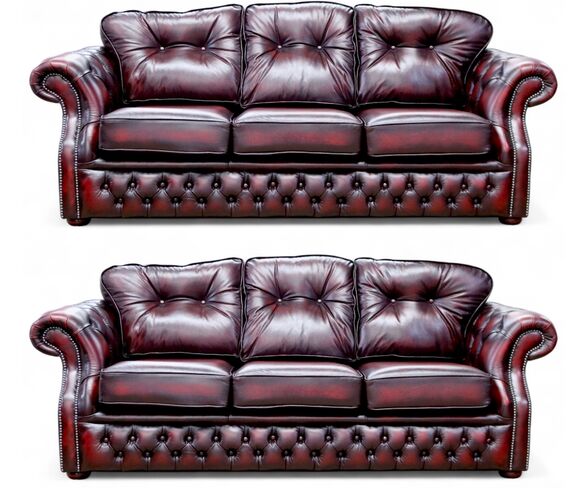 Chesterfield Era 3+3 Antique Oxblood Leather Sofa Suite