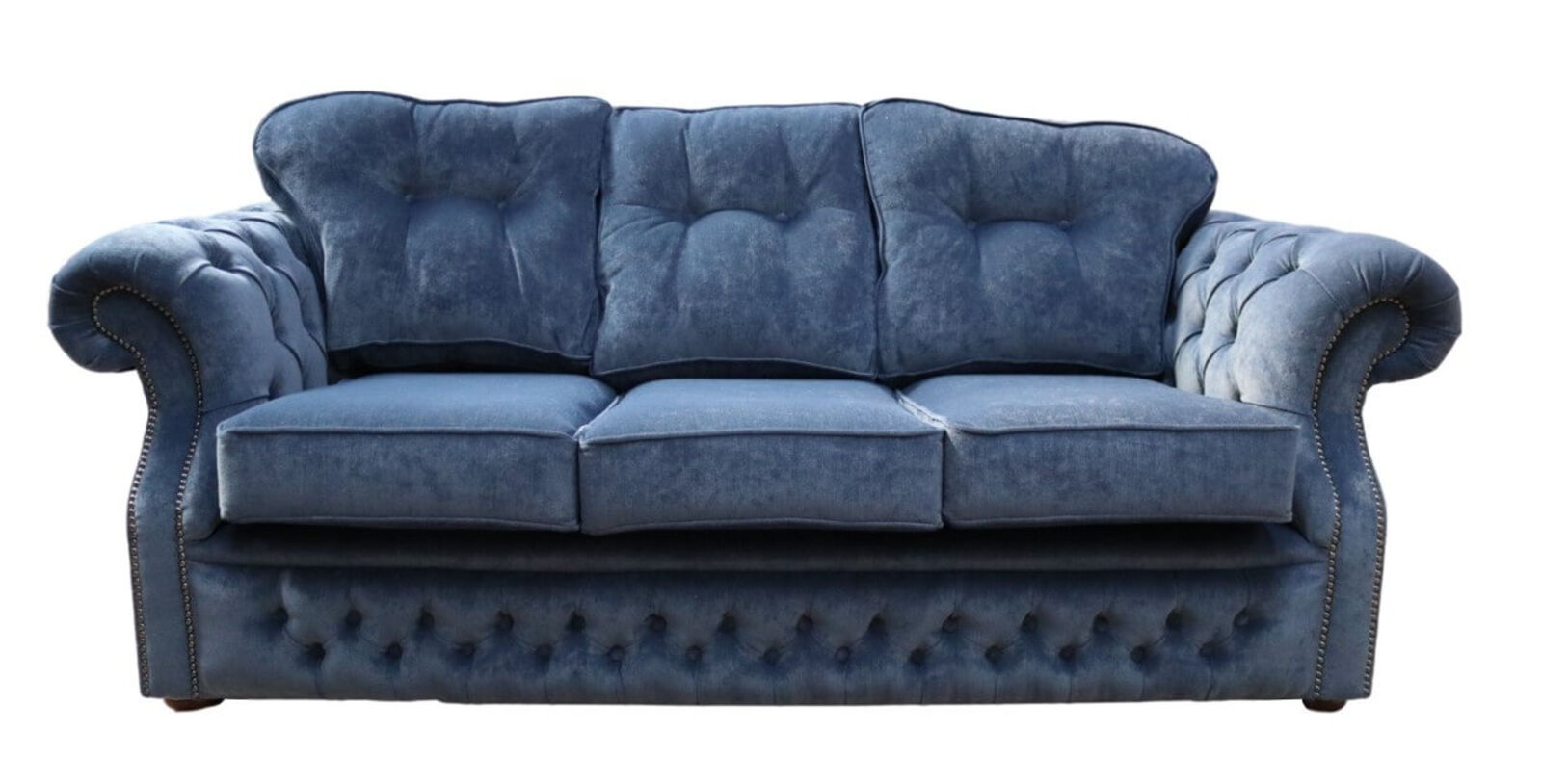 Product photograph of Chesterfield Era 3 Seater Settee Traditional Chesterfield Sofa Denim Blue Fabric from Designer Sofas 4U