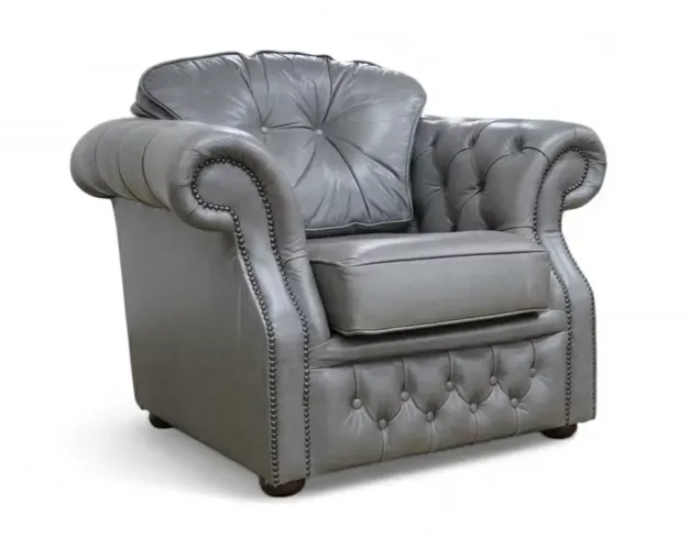 Chesterfield Era Armchair Old English Lead Grey Leather