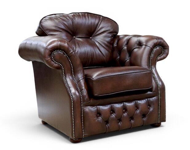 Chesterfield Era High Back Leather Armchair Antique Brown