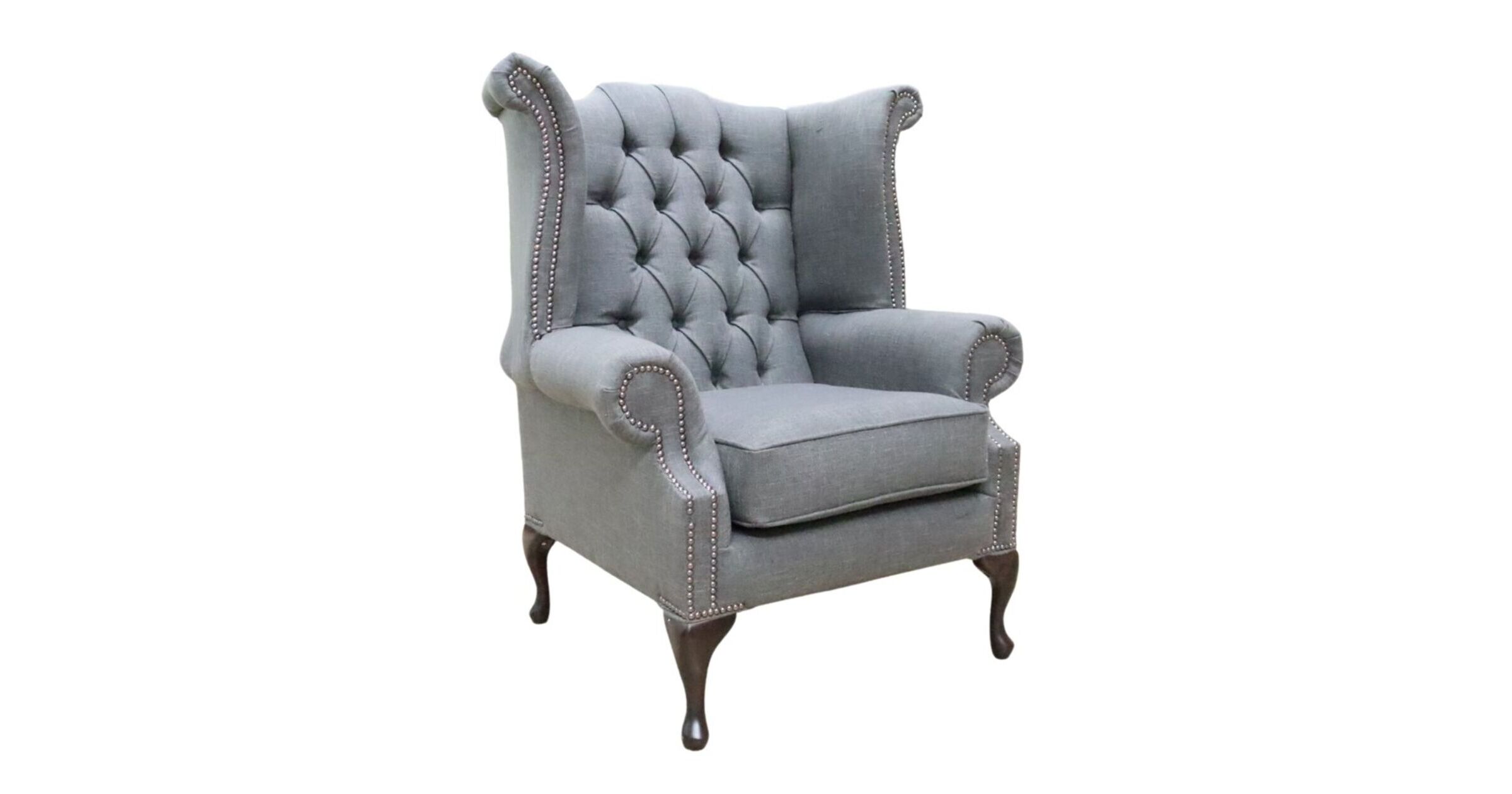 Smoke Chesterfield Queen Anne High Back chair DesignerSofas4U
