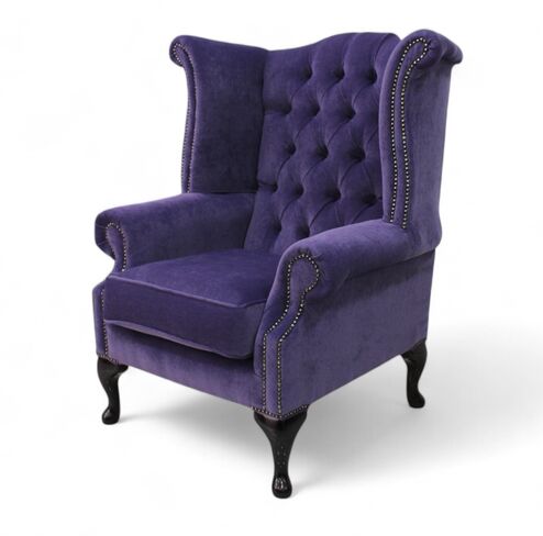 Chesterfield Fabric Queen Anne High Back Wing Chair Pimlico Lupin