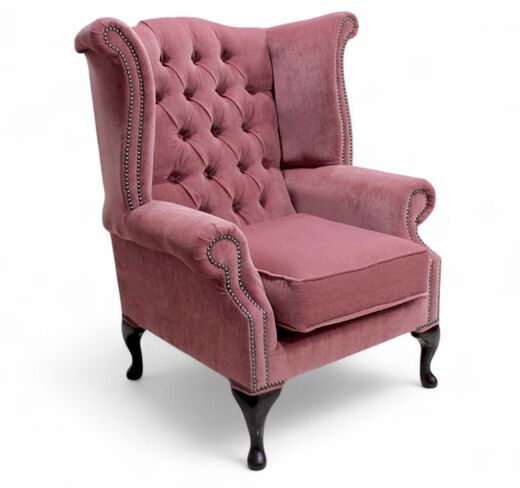 Chesterfield Fabric Queen Anne High Back Wing Chair Pimlico Plum