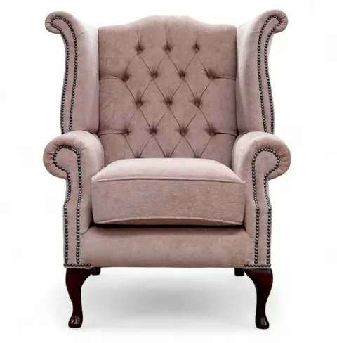 Chesterfield Queen Anne High Back Wing Chair Pimlico Rose Fabric