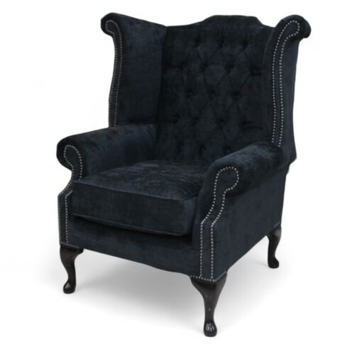 Chesterfield Fabric Queen Anne High Back Wing Chair Velluto Dusky