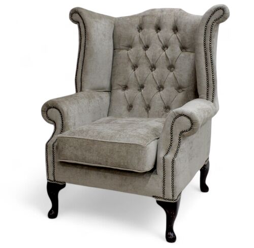 Chesterfield Fabric Queen Anne High Back Wing Chair Velluto Fudge Fabric