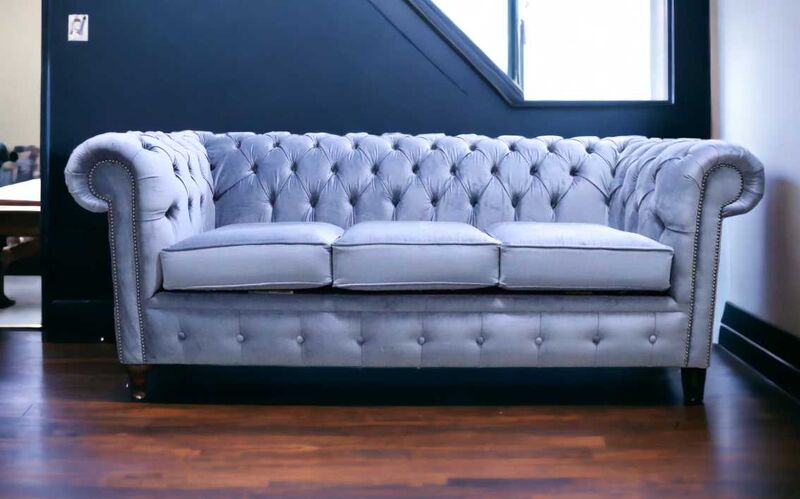 Product photograph of Chesterfield Fabric Sofa Medici Air Force Blue 3 Seater from Designer Sofas 4U