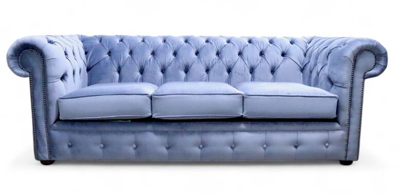 Chesterfield Fabric Sofa Medici Air Force Blue 3 Seater
