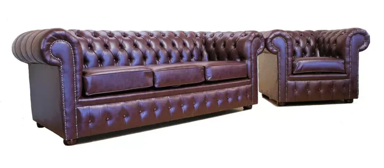 Chesterfield Handmade 3 Seater + Club Chair Faux Leather Sofa Suite