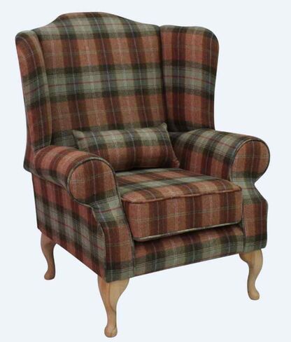 Chesterfield Frederick Wool Wing Chair Fireside High Back Armchair Chestnut Tree Check Tweed