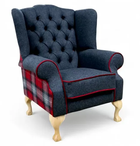 Chesterfield Frederick Wool Wing Chair Fireside High Back Armchair Skye Red Check Tweed