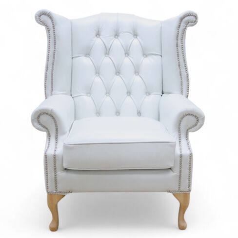 Chesterfield Georgian Queen Anne High Back Wing Chair Old English Ghost Leather