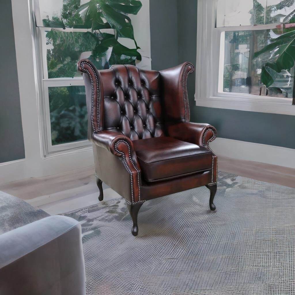 Fireside Chair Union Jack Flag Chesterfield Wingback Stunning Black Faux | INDIA