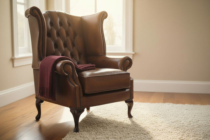 Chesterfield Georgian Queen Anne Wing Chair Antique Tan Leather