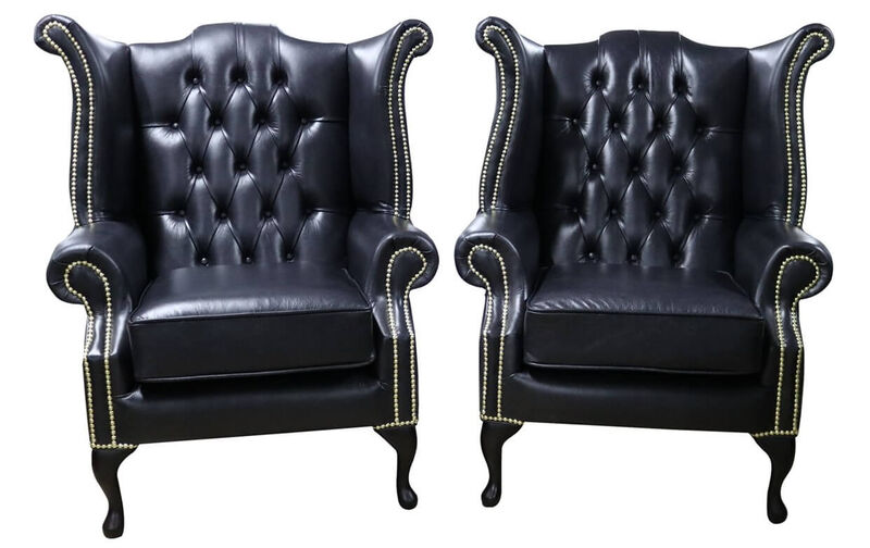 Image of 2 x Chesterfield Georgian Queen Anne High Back Wing Chairs&amp;hellip;