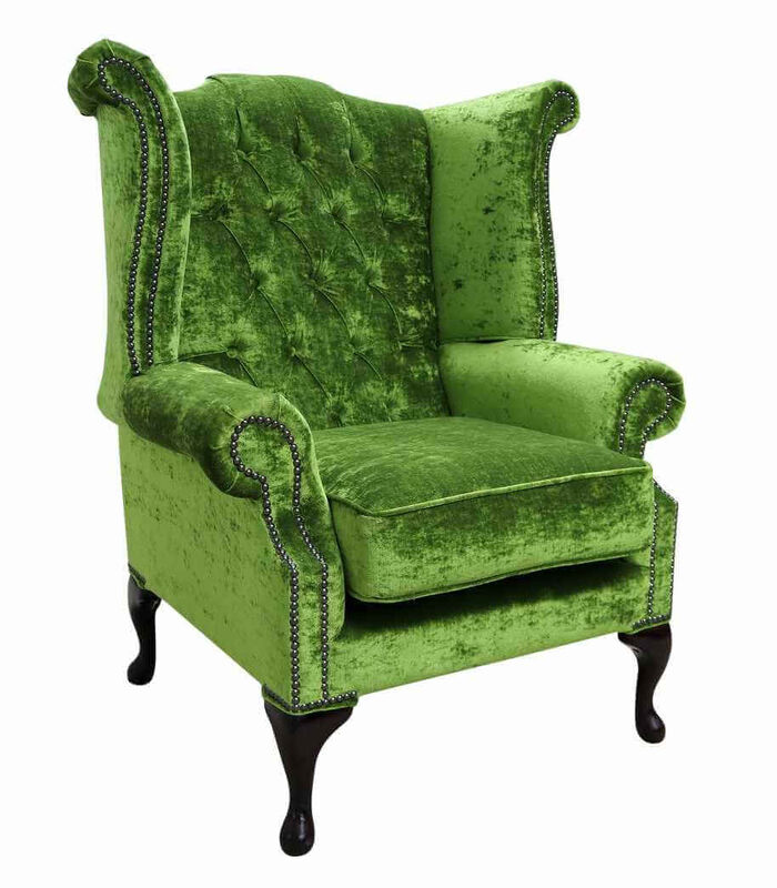 Product photograph of Chesterfield Green Velvet Wing Chair from Designer Sofas 4U
