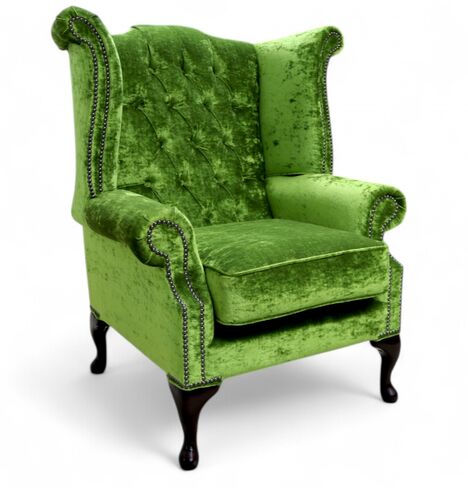 Chesterfield Green Velvet Wing Chair