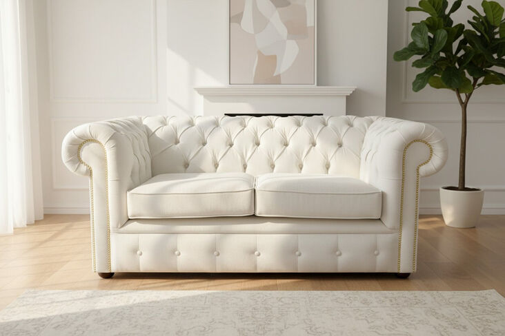Chesterfield Handmade 2 Seater Settee Pimlico Oyster Fabric Sofa
