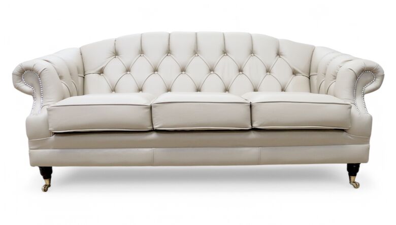 Chesterfield Handmade Victoria 3 Seater Leather Sofa Settee Shelly Pebble Real Leather