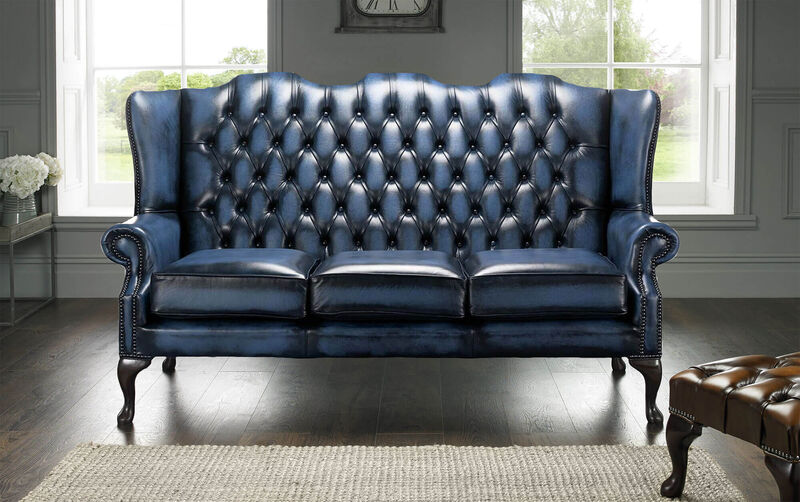Product photograph of Chesterfield High Back Mallory 3 Seater Sofa Antique Blue Leather from Designer Sofas 4U