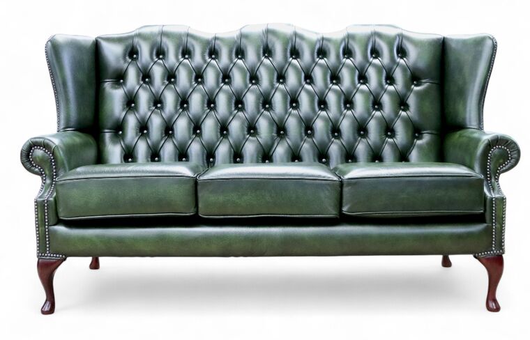 Chesterfield High Back Mallory 3 Seater Sofa Antique Green Leather