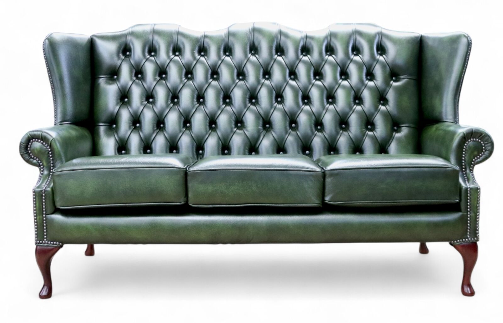 Chesterfield High Back Mallory 3 Seater Sofa Antique Green Leather