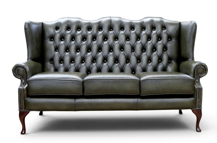 Chesterfield High Back Mallory 3 Seater Sofa Antique Olive Green Leather
