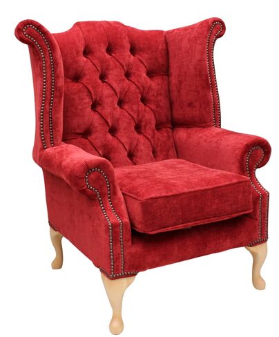 Chesterfield Fabric Queen Anne High Back Wing Chair Post Box