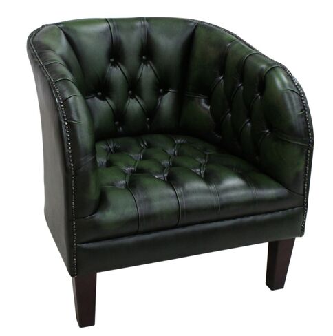 Chesterfield Jasper Low Back Tub Chair UK Manufactured Antique Green Leather