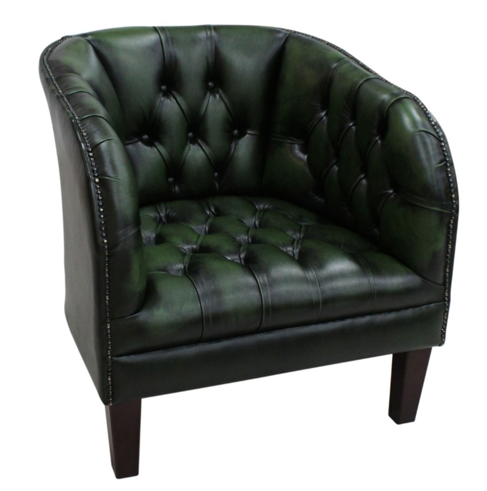 Product photograph of Chesterfield Jasper Low Back Tub Chair Uk Manufactured Antique Green Leather from Designer Sofas 4U