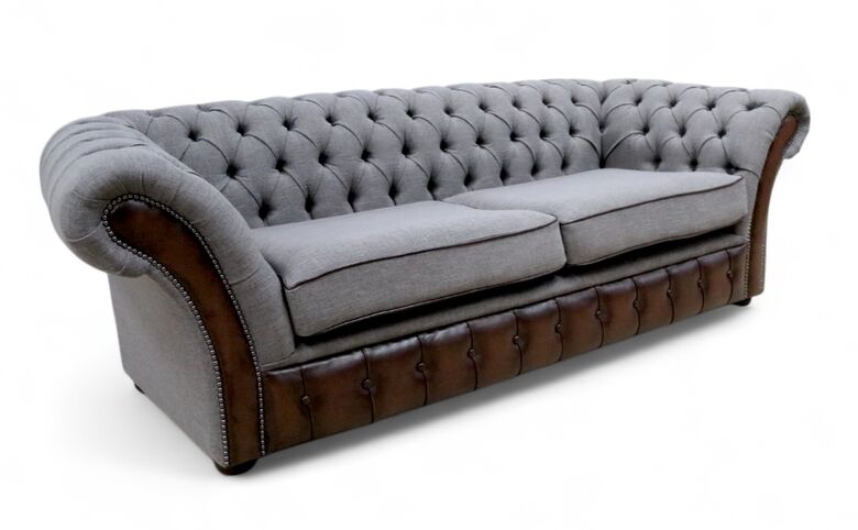 Chesterfield Jepson 3 Seater Sofa Settee Bacio Pewter Antique Brown Real Leather