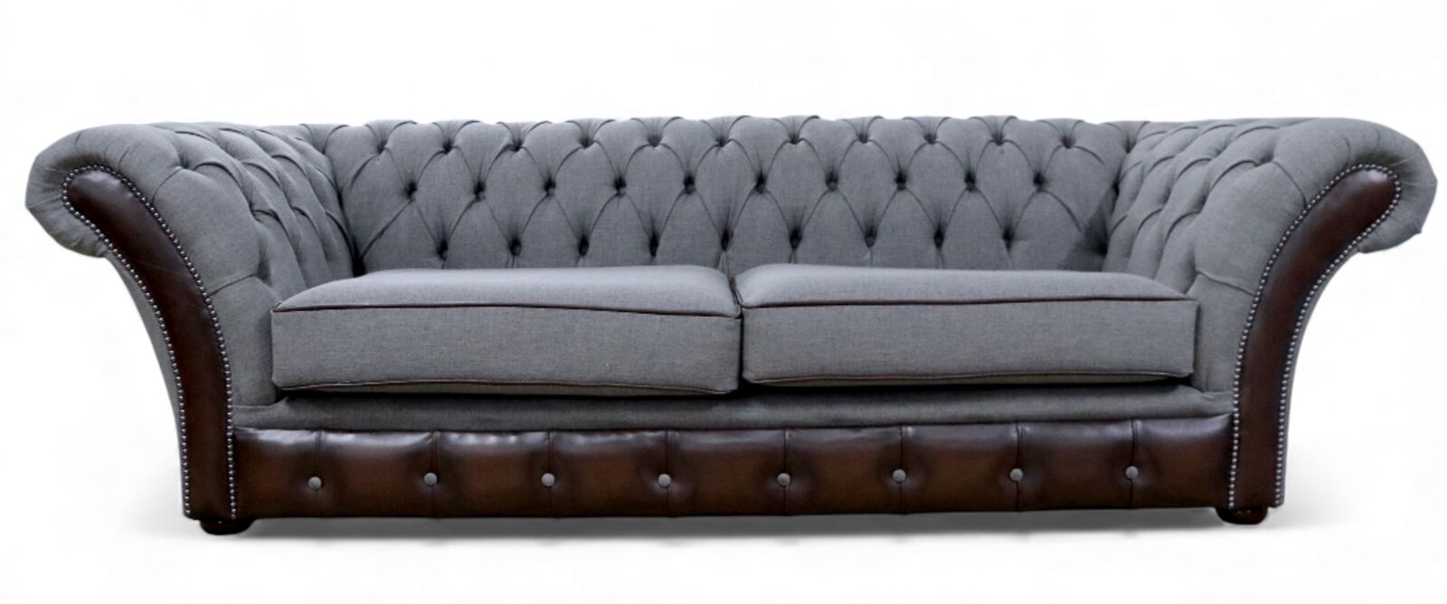 Chesterfield Jepson 3 Seater Sofa Settee Bacio Pewter Antique Brown Real Leather
