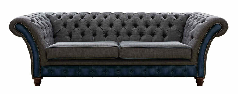 Chesterfield Jepson 3 Seater Sofa Settee Antique Blue Leather Marinello Pewter