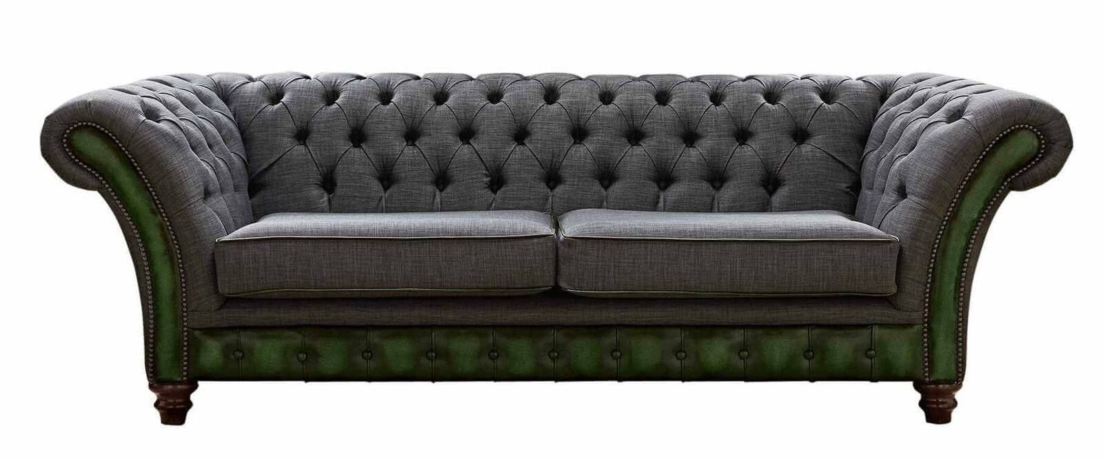 Product photograph of Chesterfield Jepson 3 Seater Sofa Settee Antique Green Leather Marinello Pewter from Designer Sofas 4U