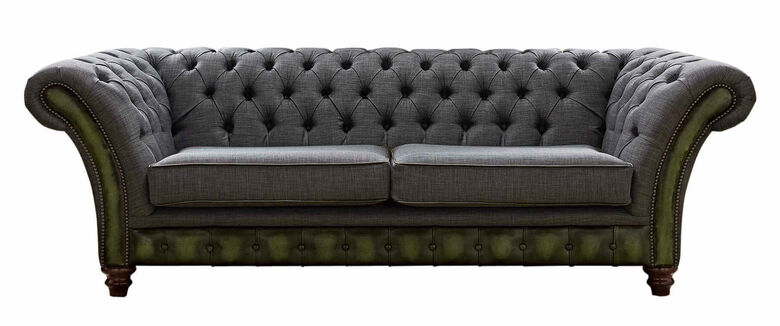 Chesterfield Jepson 3 Seater Sofa Settee Antique Olive Leather Marinello Pewter
