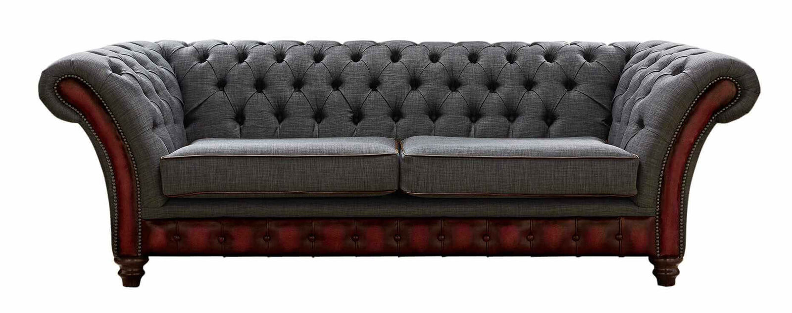 Product photograph of Chesterfield Jepson 3 Seater Sofa Settee Antique Oxblood Leather Marinello Pewter from Designer Sofas 4U