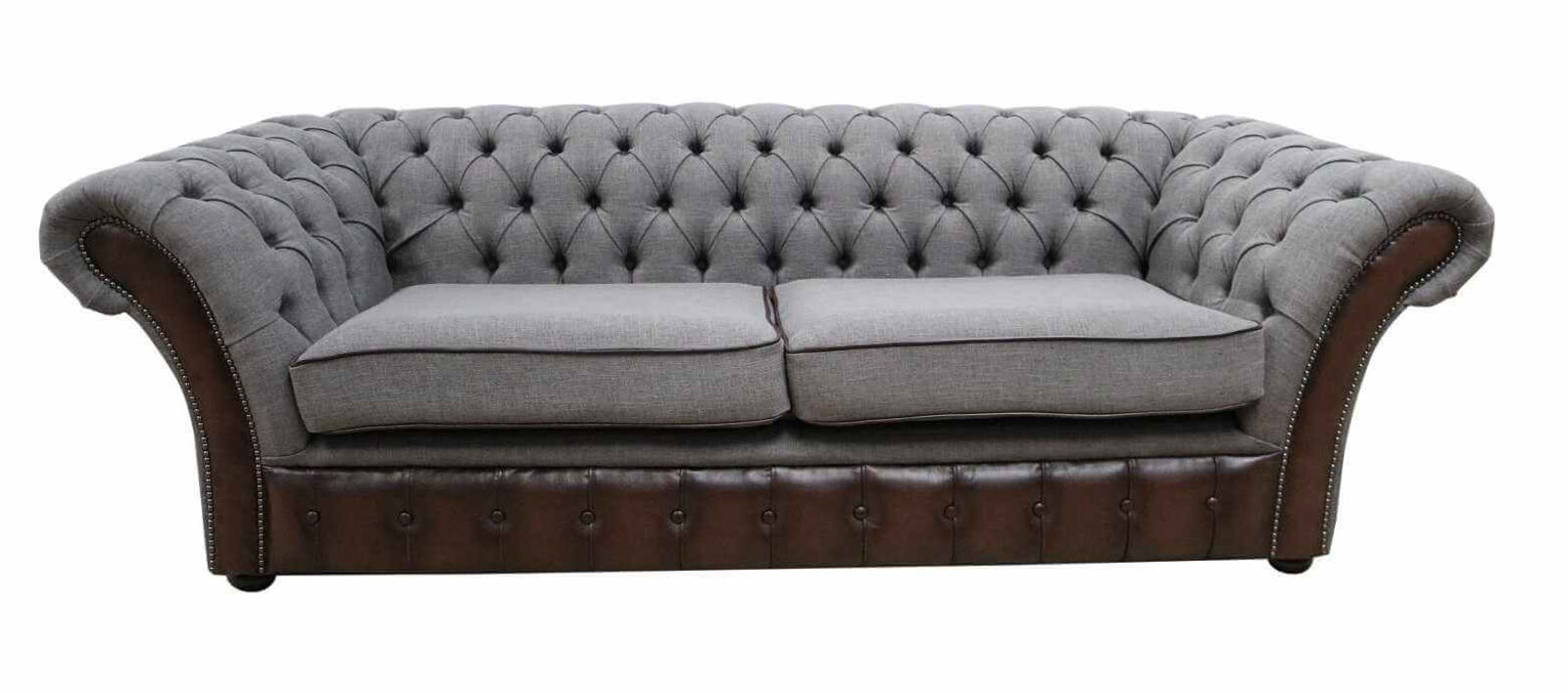 Product photograph of Chesterfield Jepson 3 Seater Sofa Settee Bacio Pewter Antique Brown Real Leather from Designer Sofas 4U