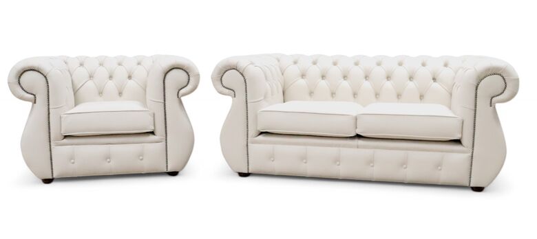 Chesterfield Kimberley 2+1 Seater Shelly Almond Leather Sofa Suite