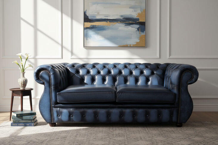 Chesterfield Kimberley 2.5 Seater Antique Blue Leather Sofa Offer
