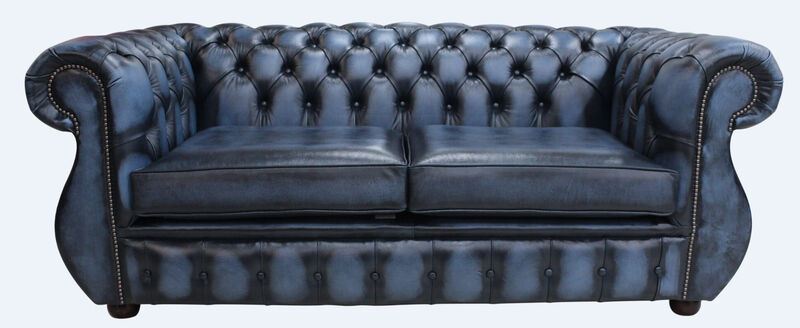 Product photograph of Chesterfield Kimberley 2 5 Seater Antique Blue Leather Sofa Offer from Designer Sofas 4U