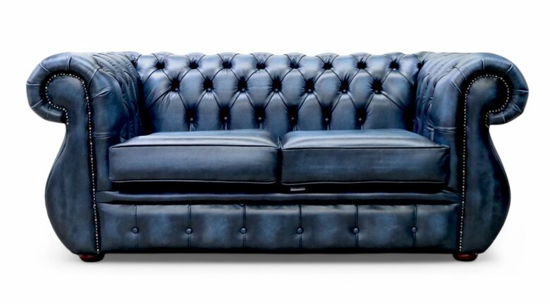 Chesterfield Kimberley 2 Seater Antique Blue Leather Sofa Offer