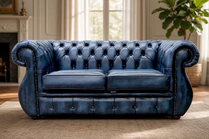 Chesterfield Kimberley 2 Seater Antique Blue Leather Sofa Offer