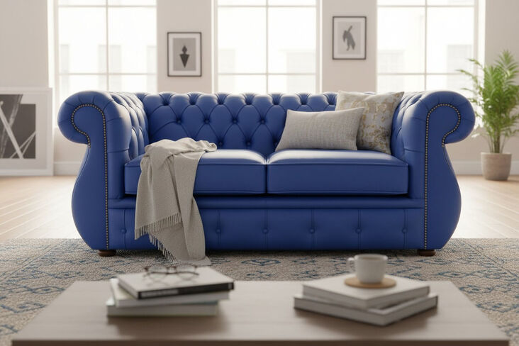 Chesterfield Kimberley 2 Seater Deep Ultramarine Blue Leather Sofa Offer