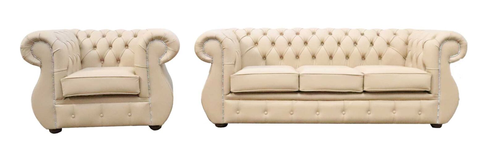 Product photograph of Chesterfield Kimberley 3 1 Seater Shelly Stone Leather Sofa Suite from Designer Sofas 4U