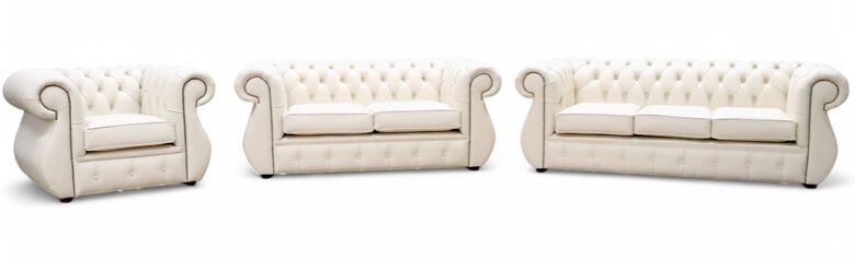 Chesterfield Kimberley 3+2+1 Seater Shelly Almond Leather Sofa Suite