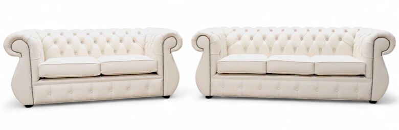 Chesterfield Kimberley 3+2 Seater Shelly Almond Leather Sofa Suite