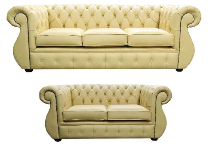 Chesterfield Kimberley 3+2 Seater Shelly Deluca Yellow Leather Sofa Suite