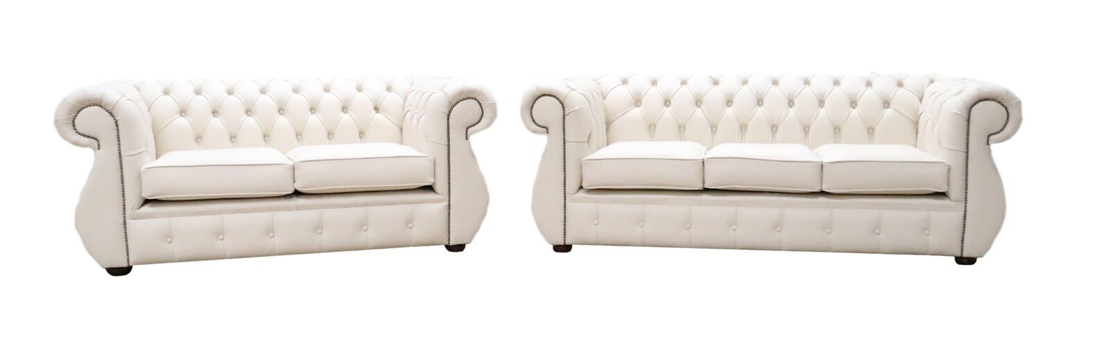 Product photograph of Chesterfield Kimberley 3 2 Seater Shelly Almond Leather Sofa Suite from Designer Sofas 4U