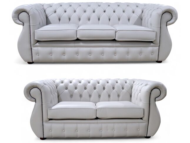 Chesterfield Kimberley 3+2 Sofa Suite Vele Cloud Grey Leather Offer